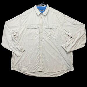 REI Mens XXL Beige Long-Sleeve Nylon Button-Up Shirt Vents & Pockets OutdoorWear